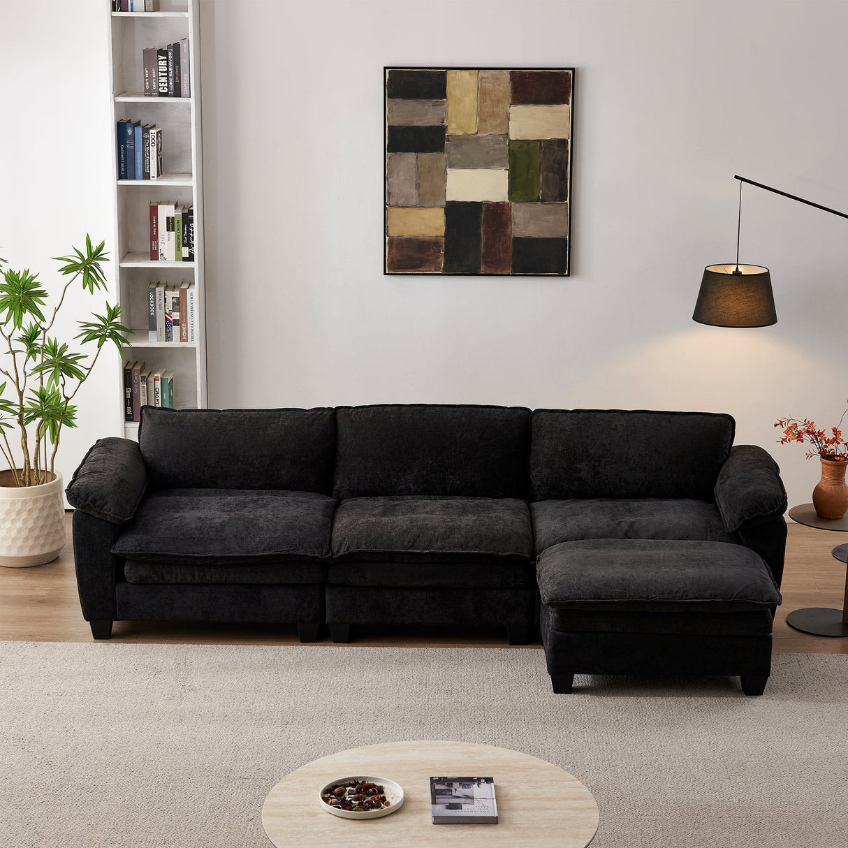 Luxury Couch with Ottoman in Soft Chenille