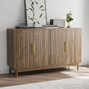 Sideboard Buffet Cabinet with Carved Doors and Adjustable Shelf - Dark Brown