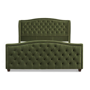 Marcella Upholstered Shelter Headboard Bed Set, King, Olive Green Performance Velvet