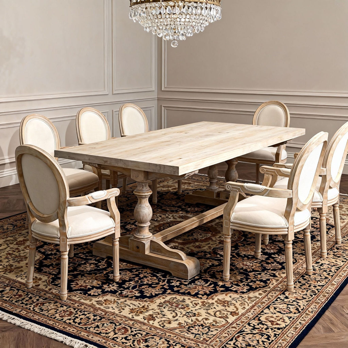 French Vintage Upholstered Fabric Dining Armchair (Set of 2)