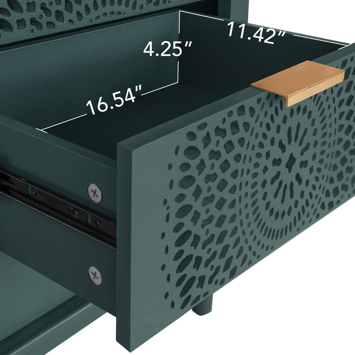 Blackish Green Hollow-Carved 3-Drawer Dresser with Metal Handles