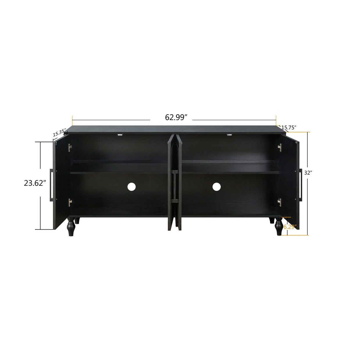 Carved flower door large storage cabinet with metal handle (black)