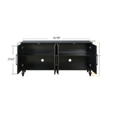 Carved flower door large storage cabinet with metal handle (black)