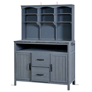 TOPMAX Large Fir Wood Potting Bench with Hutch and Storage