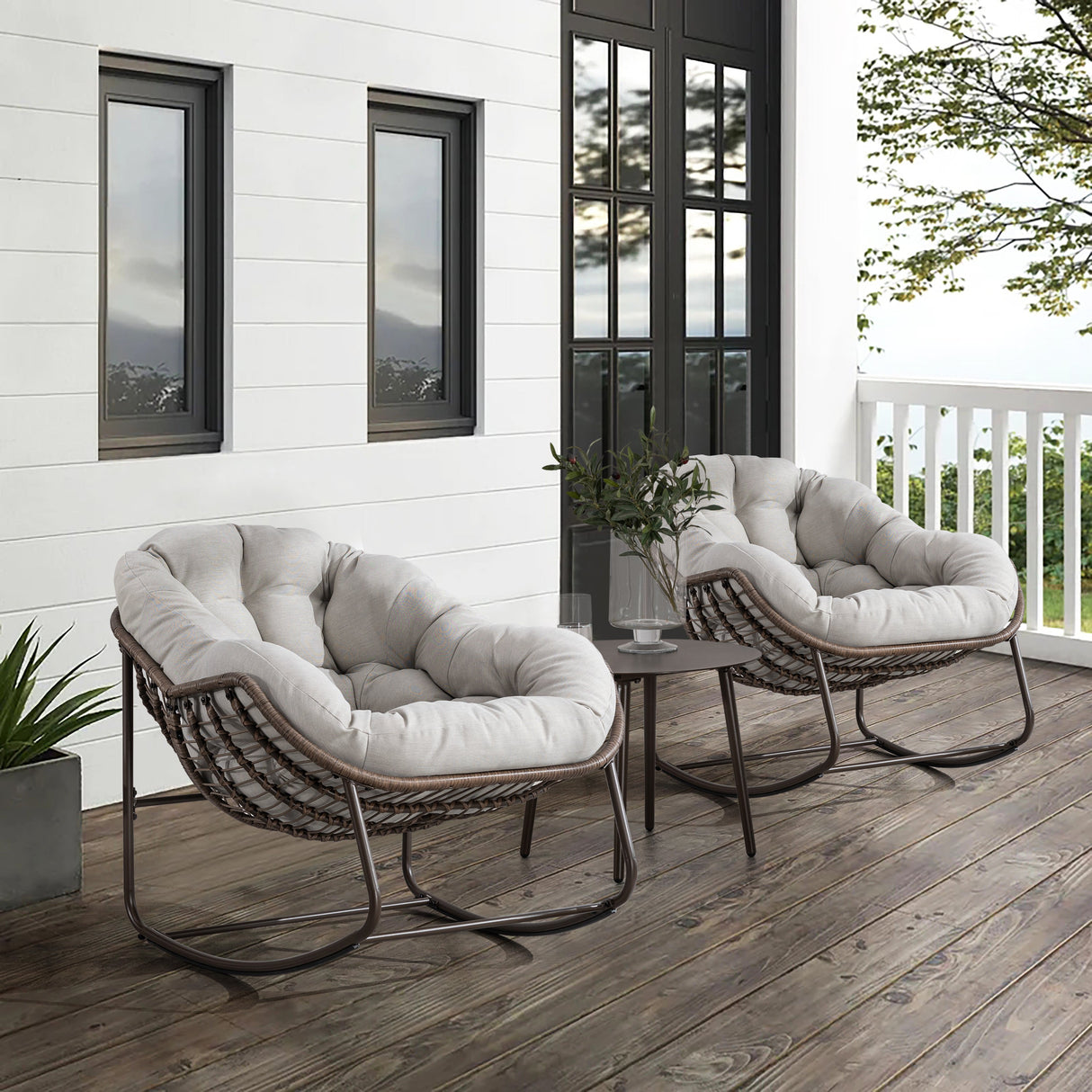 Outdoor Rattan Rocking Chair with Padded Cushion