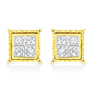 14K Yellow Gold 1 Cttw Princess Cut Diamond Square Stud Earrings