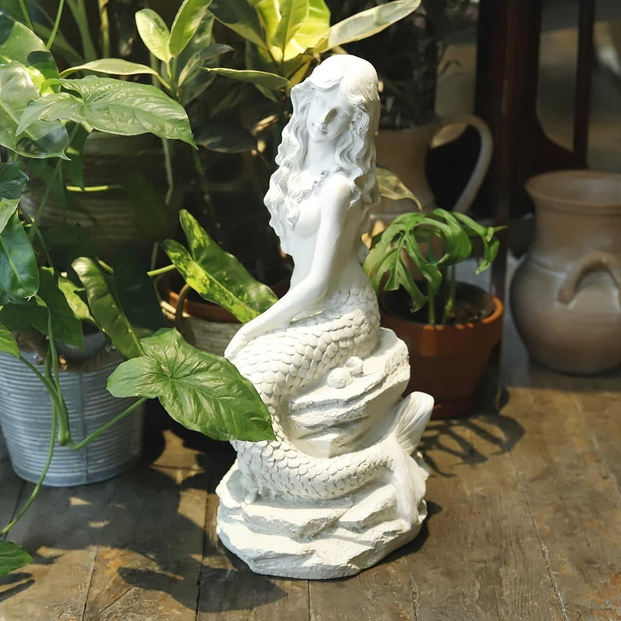 20" H Mermaid on Ocean Rock Garden Statue Resin Outdoor Sculpture