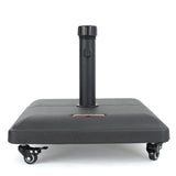 Modern Square Wheelie Umbrella Base Black Concrete 19.69 Inch