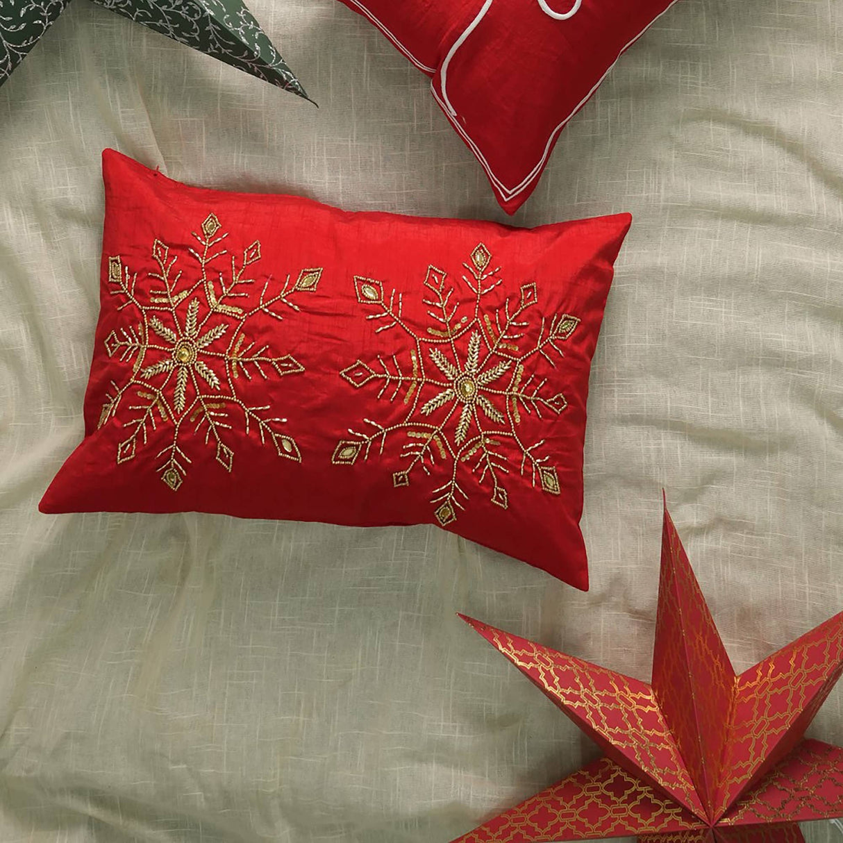 The Embroidered Snowflake Lumbar Pillow