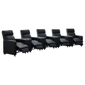 Warren - 5 Seater Home Theater With 4 Wedge Consoles Recliners And Storage Consoles - Black