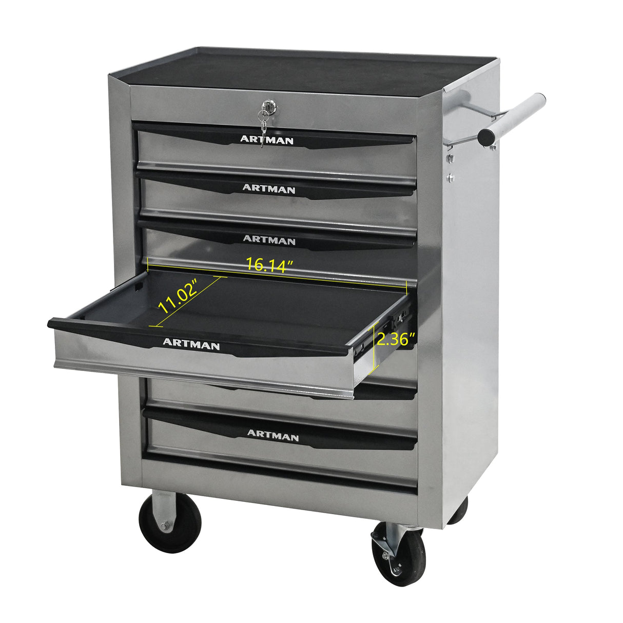 Rolling Metal Tool Chest with 7 Drawers, 20" Cabinet Silver