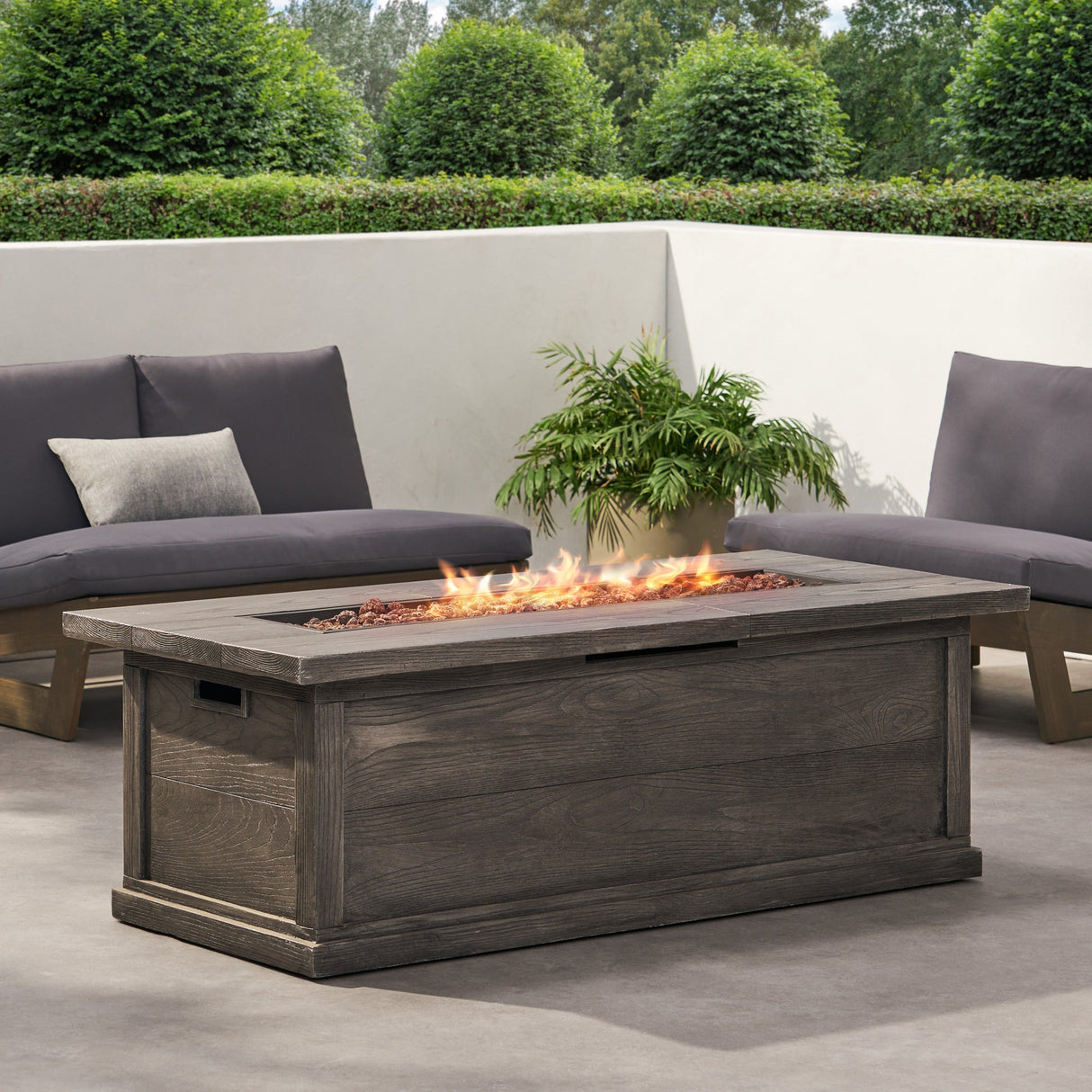 Transitional 56'' Rectangular Outdoor MgO Propane Fire Pit with Brown Wood Pattern
