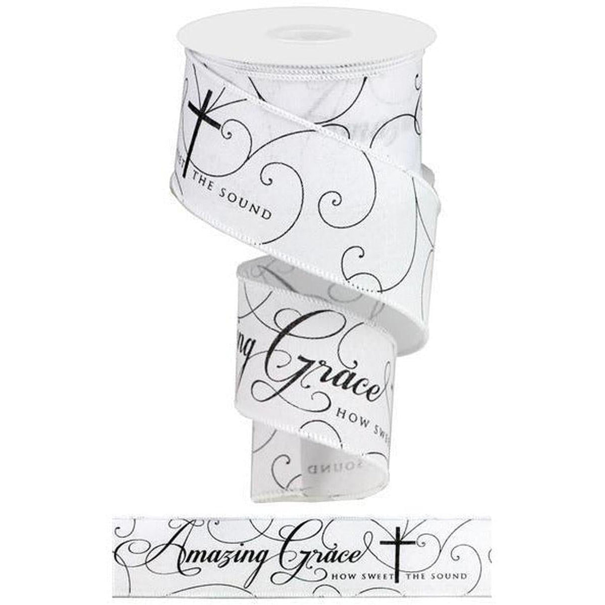 2.5" Amazing Grace Ribbon: White & Black (10 Yards)
