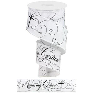 2.5" Amazing Grace Ribbon: White & Black (10 Yards)