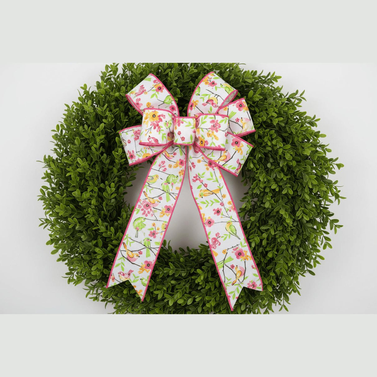 2.5" Birds Floral Branches Ribbon: White (10 Yards)