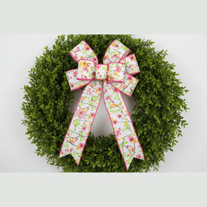 2.5" Birds Floral Branches Ribbon: White (10 Yards)