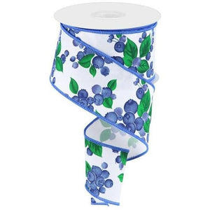 2.5" Blueberry Ribbon: White (10 Yards)