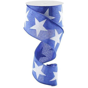 2.5" Bold Glitter Star Canvas Ribbon: Royal Blue  (10 Yards)