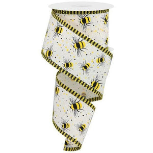 2.5" Bumble Bee Stripe Edge Ribbon: Ivory (10 Yards)