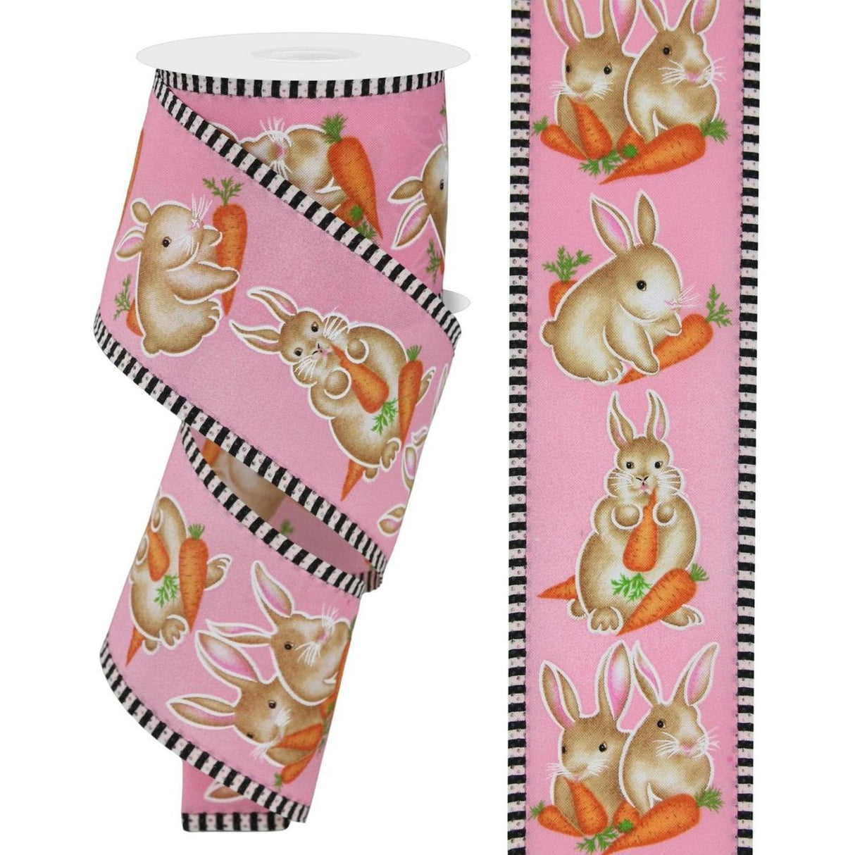2.5" Bunnies Carrots Stripe Ribbon: Pink (10 Yards)