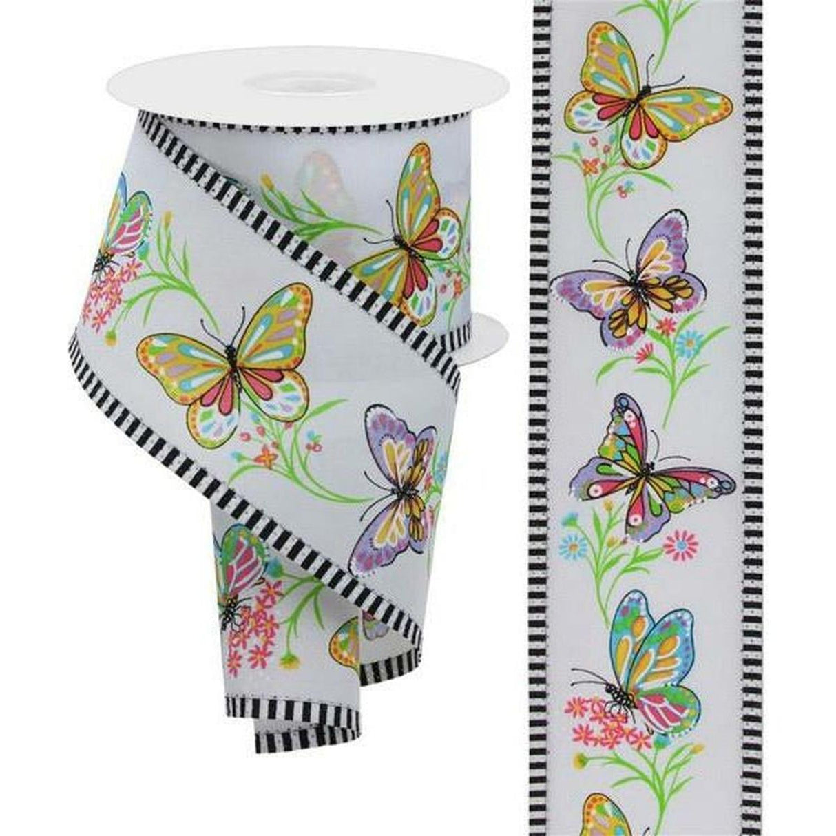 2.5" Butterfly Branch Stripe Ribbon: White (10 Yards)