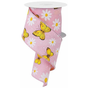 2.5" Butterfly Daisy on Royal Ribbon: Light Pink (10 Yards)