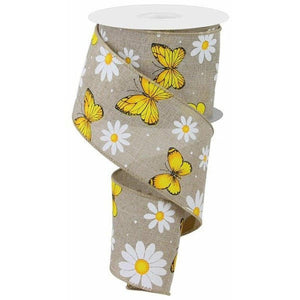 2.5" Butterfly Daisy on Royal Ribbon: Natural (10 Yards)