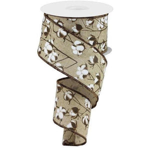 2.5" Cotton Pod Ribbon: Natural Beige & White (10 Yards)