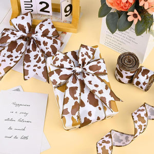 2.5" Cowhide Fuzzy Ribbon: Brown & White (10 Yards)