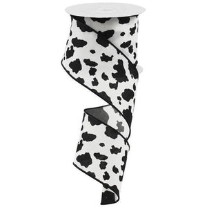 2.5" Cowhide Print Ribbon: Black & Ivory (10 Yards)
