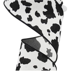 2.5" Cowhide Print Ribbon: Black & Ivory (10 Yards)