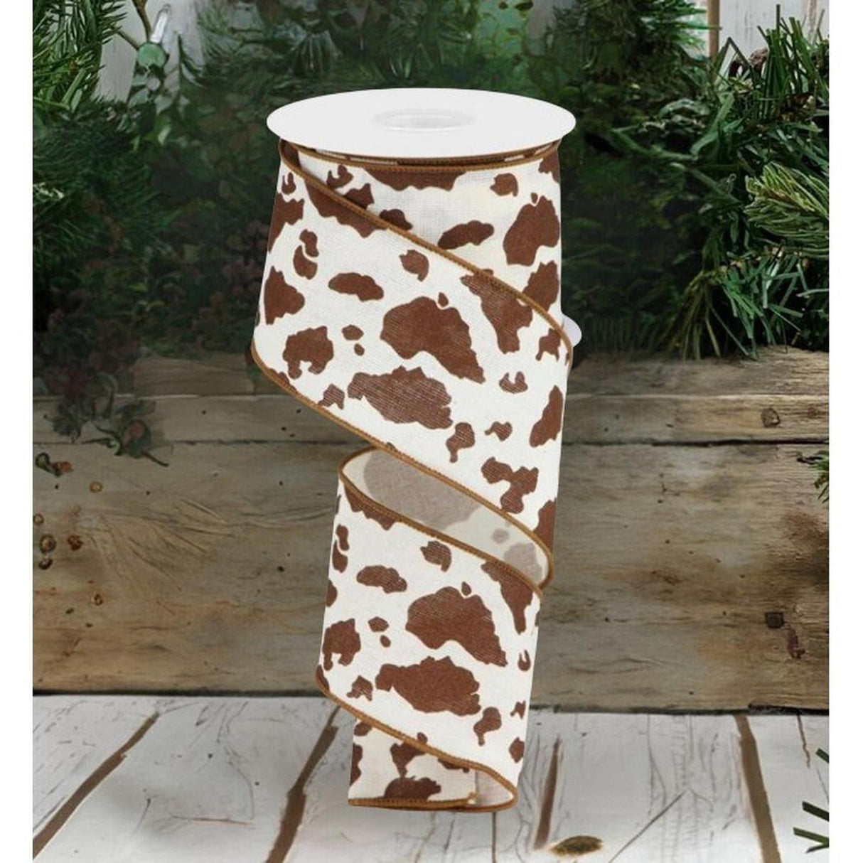 2.5" Cowhide Print Ribbon: Brown & White (10 Yards)