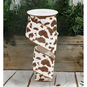 2.5" Cowhide Print Ribbon: Brown & White (10 Yards)
