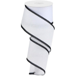 2.5" Cross Royal Stitch Ribbon: White & Black (10 Yards)