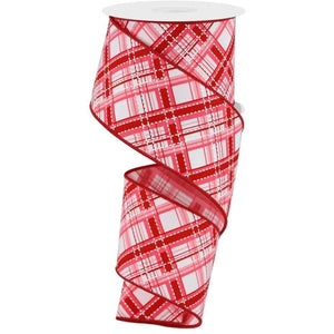 2.5" Diagonal Dash Plaid: Pink/Red (10 Yard)