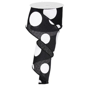 2.5" Faux Burlap Giant Polka Dot Ribbon: Black & White (10 Yards)