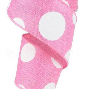 2.5" Faux Burlap Giant Polka Dot Ribbon: Light Pink & White (10 Yards)