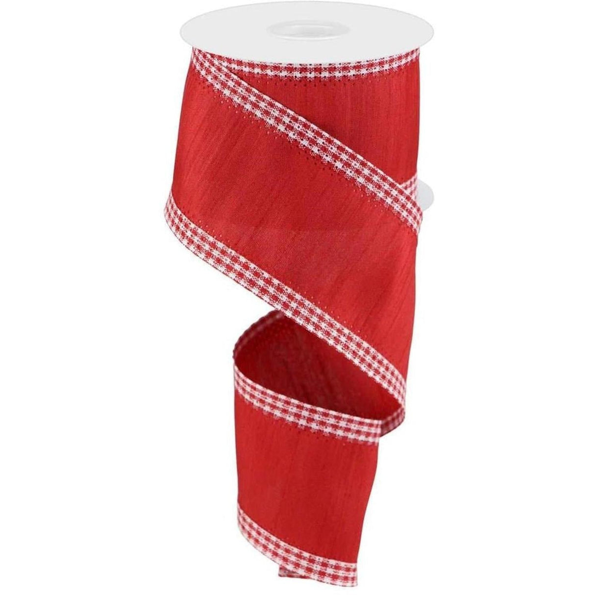 2.5" Faux Dupioni Gingham Edge Ribbon: Red (10 Yards)