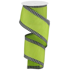 2.5" Faux Dupioni Gingham Edge Ribbon: Spring Green (10 Yards)