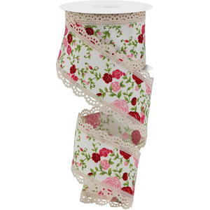 2.5" Floral Lace Ribbon: Ivory (10 Yards)