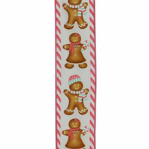 2.5" Gingerbread Boy Girl Ribbon: White/Pink (10 Yards)