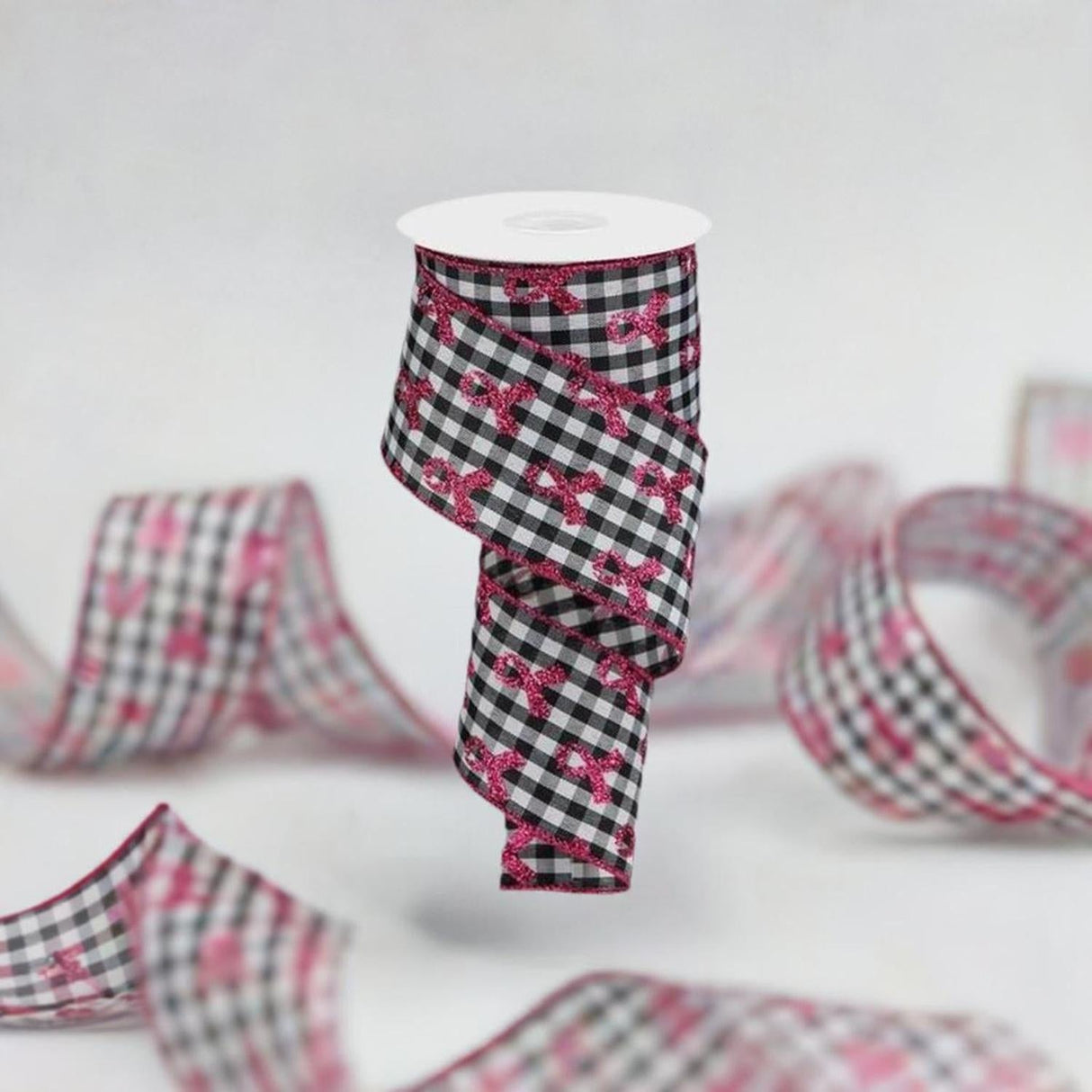2.5" Gingham Cancer Ribbon: Black (10 Yards)