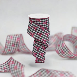 2.5" Gingham Cancer Ribbon: Black (10 Yards)