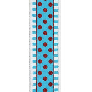 2.5" Glitter Stripes Polka Dot Drift Edge Ribbon: Turquoise & Red (10 Yards)