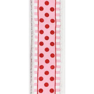 2.5" Glitter Stripes Polka Dot Drift Edge Ribbon: Red & Pink (10 Yards)