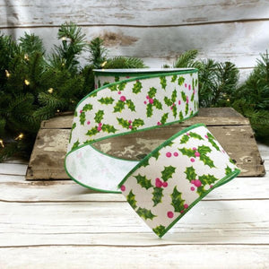 2.5" Holly Ribbon: Red & Green (25 Yards)