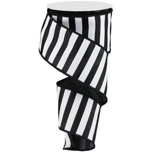 2.5" Horizontal Black & White Stripe Ribbon (10 Yard)