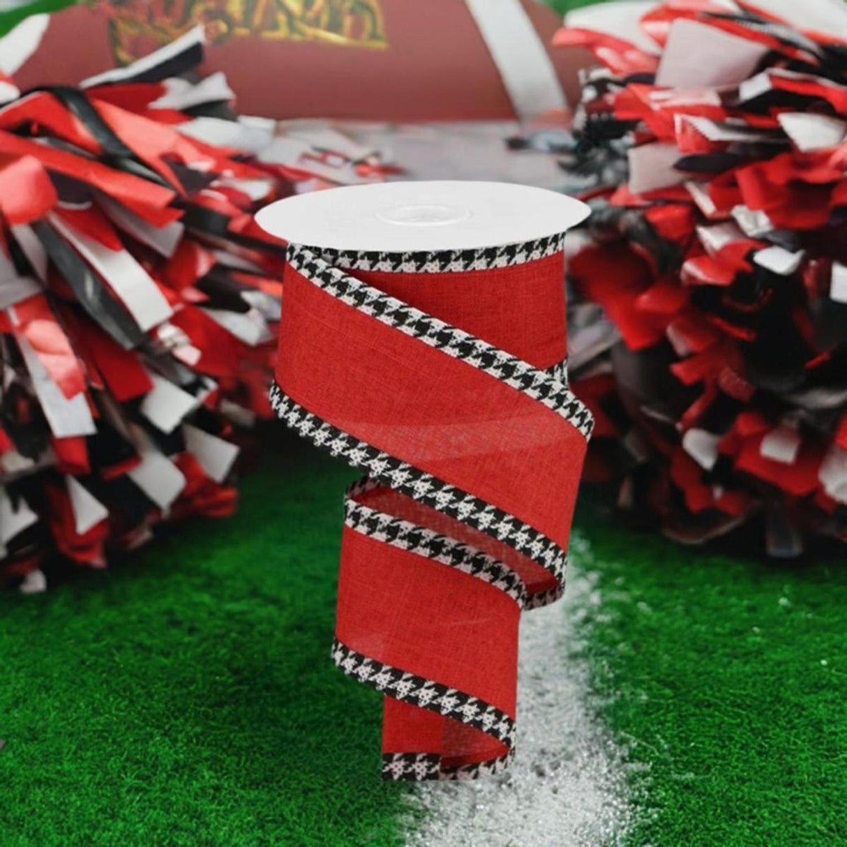 2.5" Houndstooth Edge Ribbon: Red, Black, White (10 Yards)