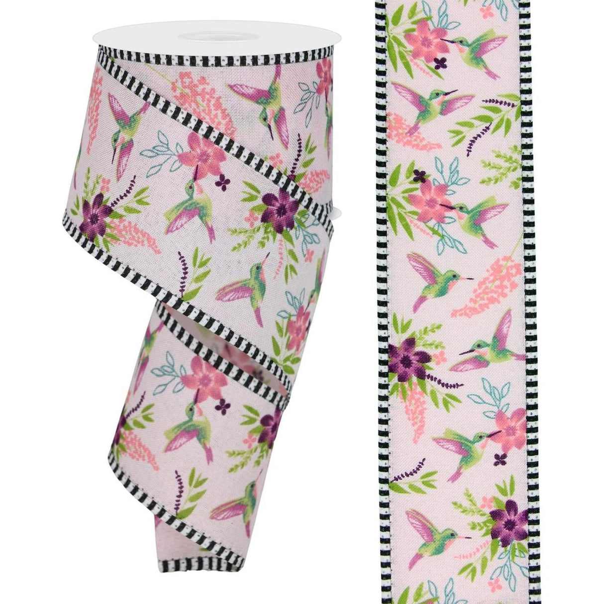2.5" Hummingbirds Stripe Edge Ribbon: Pink (10 Yards)