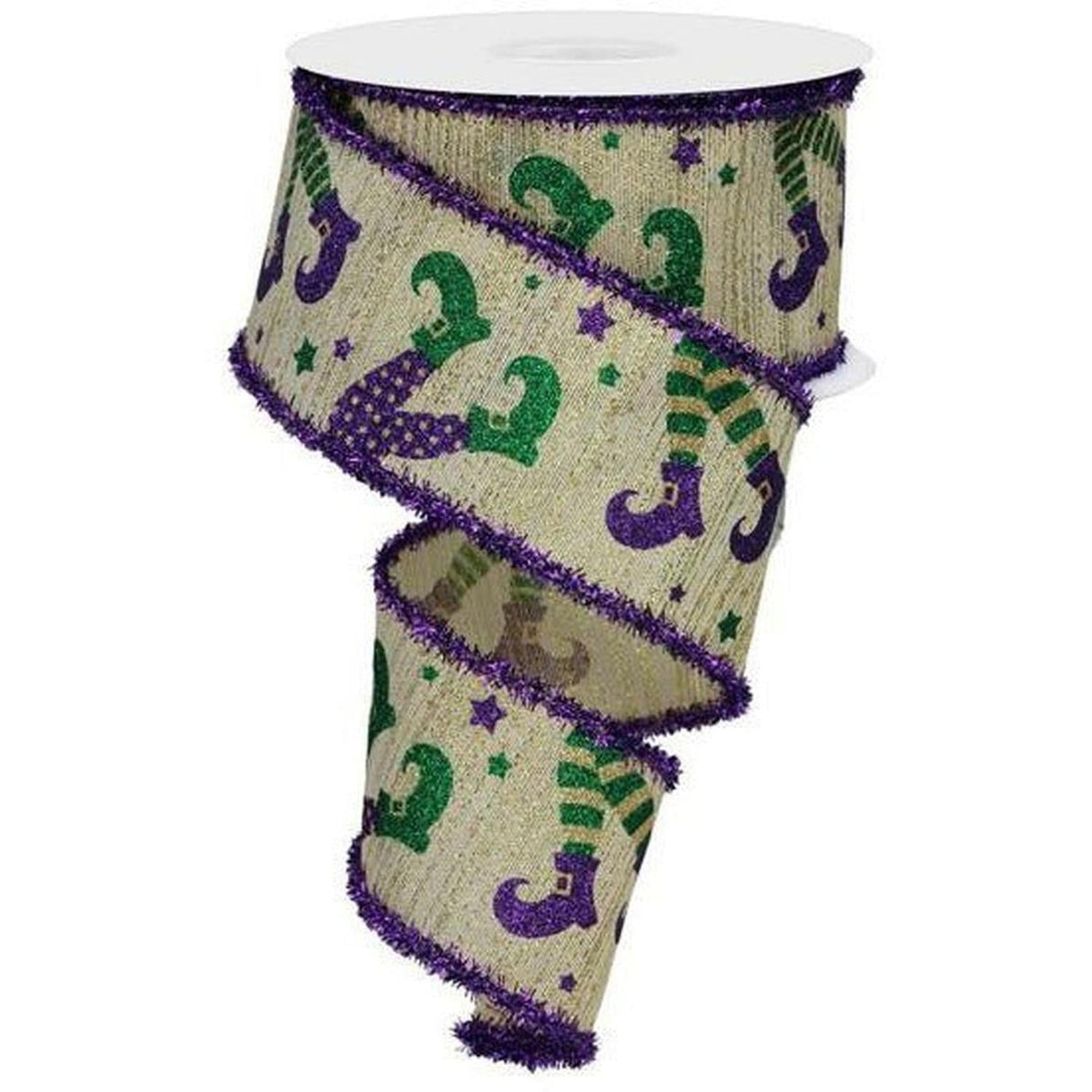 2.5" Jester Legs Tinsel Ribbon: Light Gold (10 Yards)